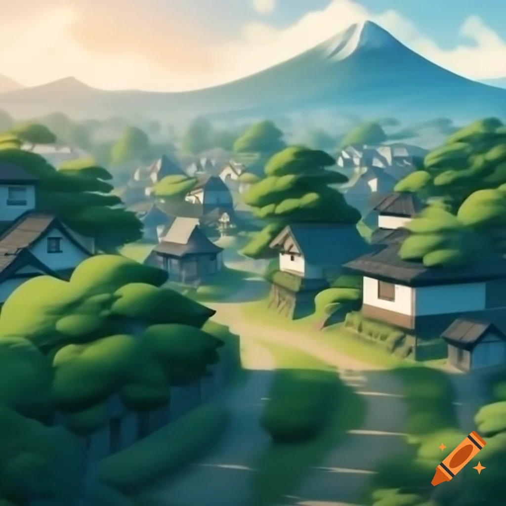 Quaint Japanese village with traditional houses and morning light