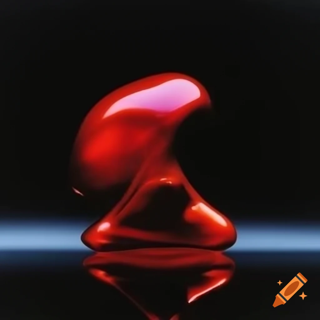 Iridescent red glass statue in pop surreal 2000's photography style