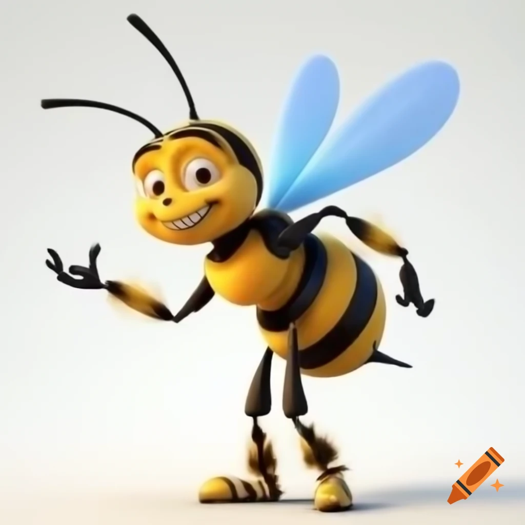 Cartoon bee character standing confidently with hands on hips against white background