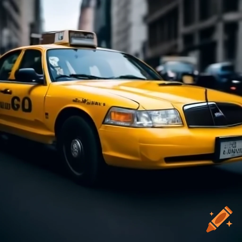 Yellow taxi parked on city street
