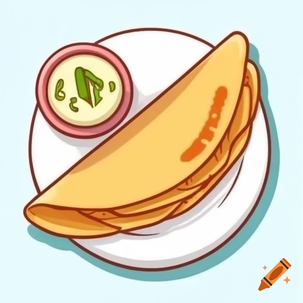 Cartoonish illustration of dosa served on a plate