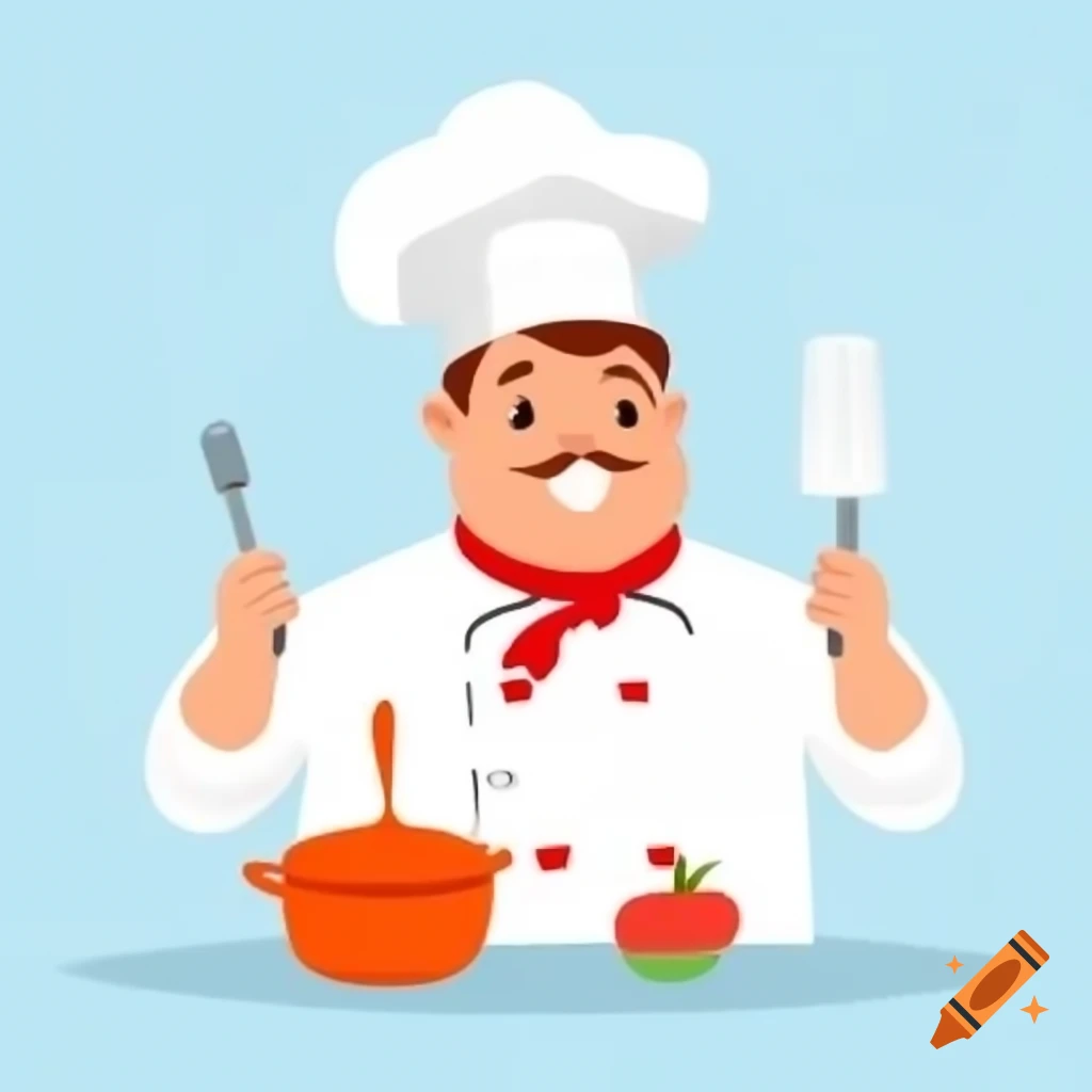 Illustration of a chef cooking in a kitchen