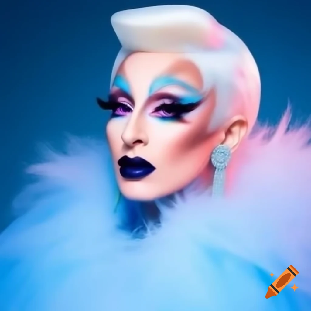 Ivory Ice in icy blue gown with crystals and faux fur for RuPaul's Drag Race