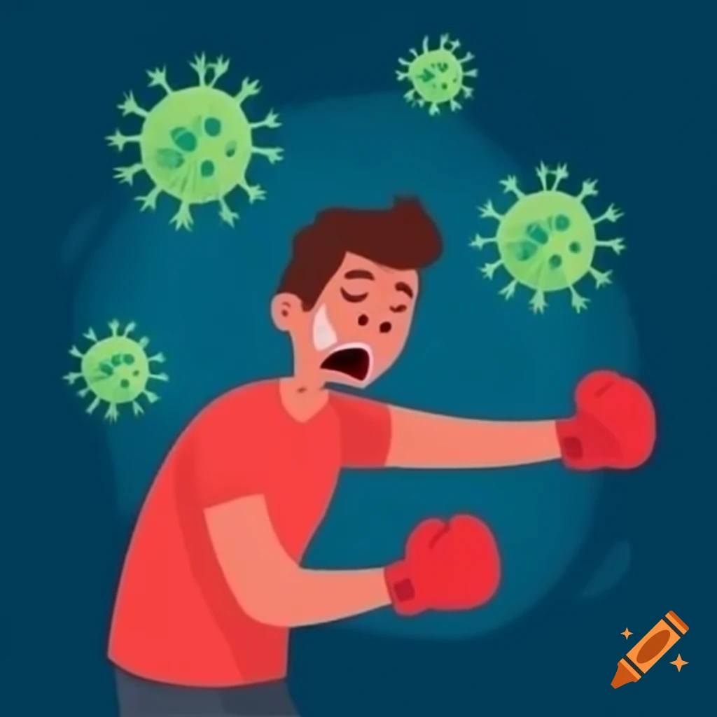 Person fighting off virus in an abstract representation
