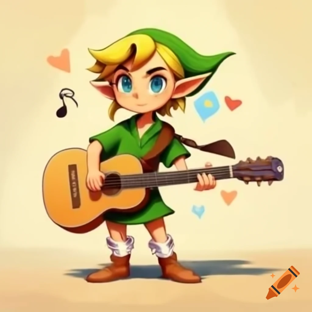 Link character playing guitar inspired by video games on craiyon