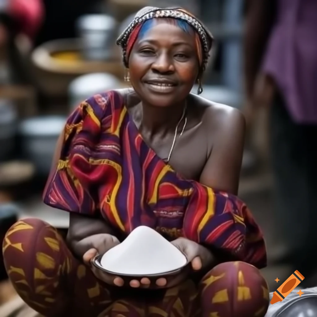 African woman of Igbo origin sharing powder in market