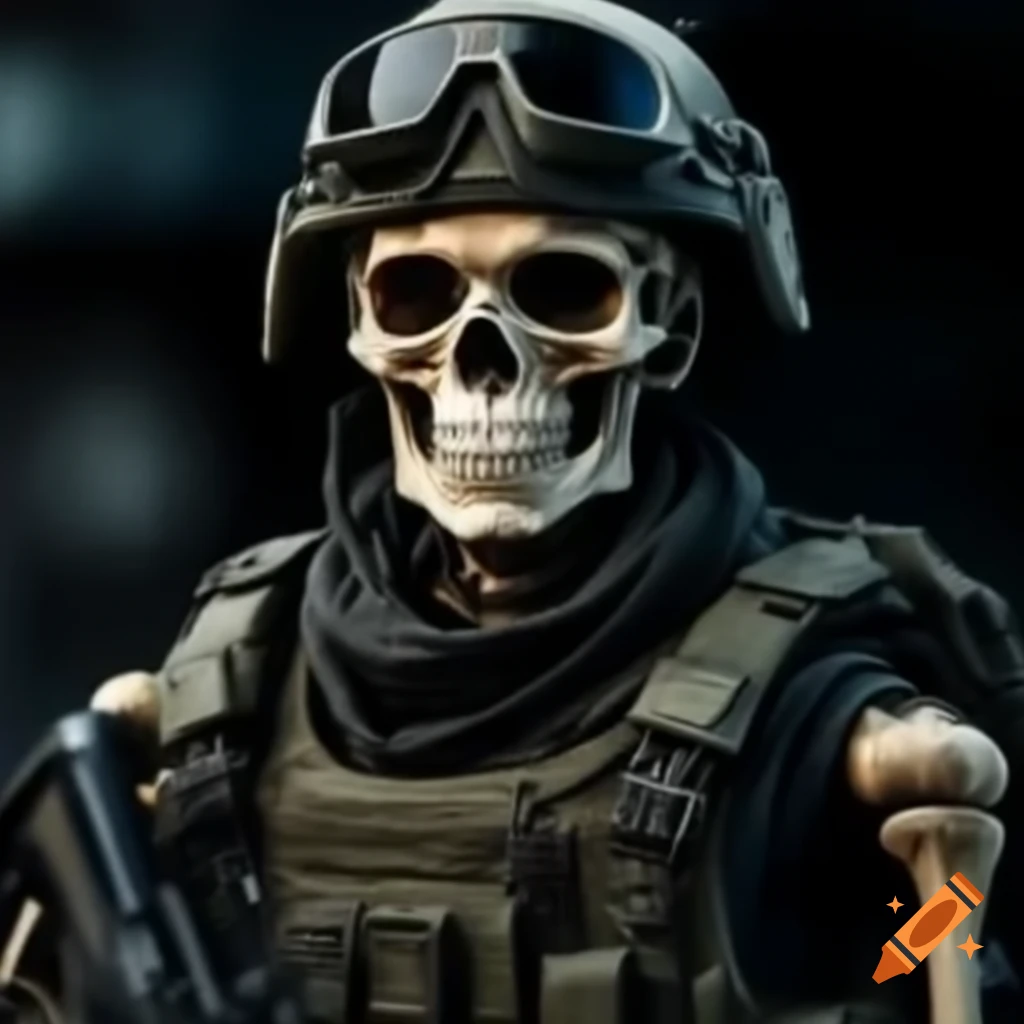 Skeleton wearing tactical uniform