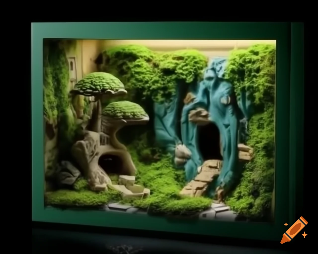 Miniature jungle diorama with intricate trees and dense foliage