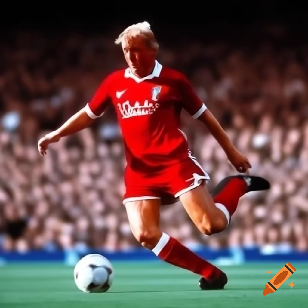 Donald Trump playing soccer in a Liverpool shirt