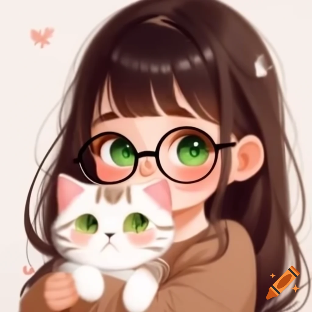 Girl with black glasses hugging a cute kitty