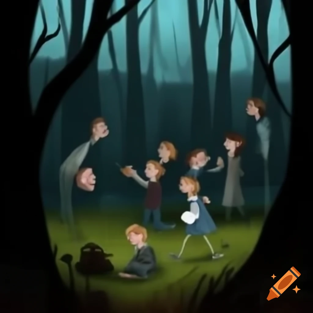 Group of boys and girls experiencing paranormal events in a forest