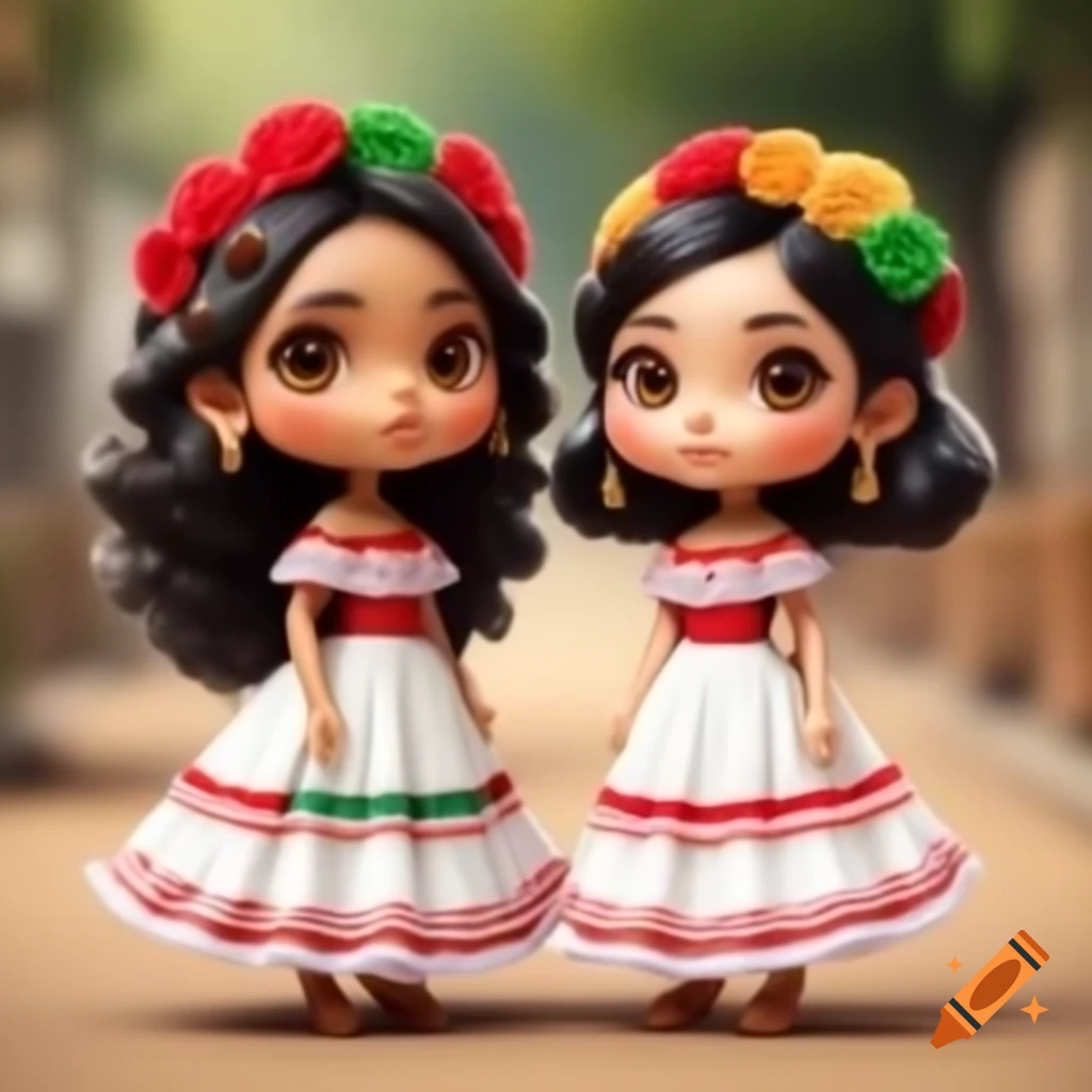 Chibi character in traditional Mexican dress with white, red, and green colors