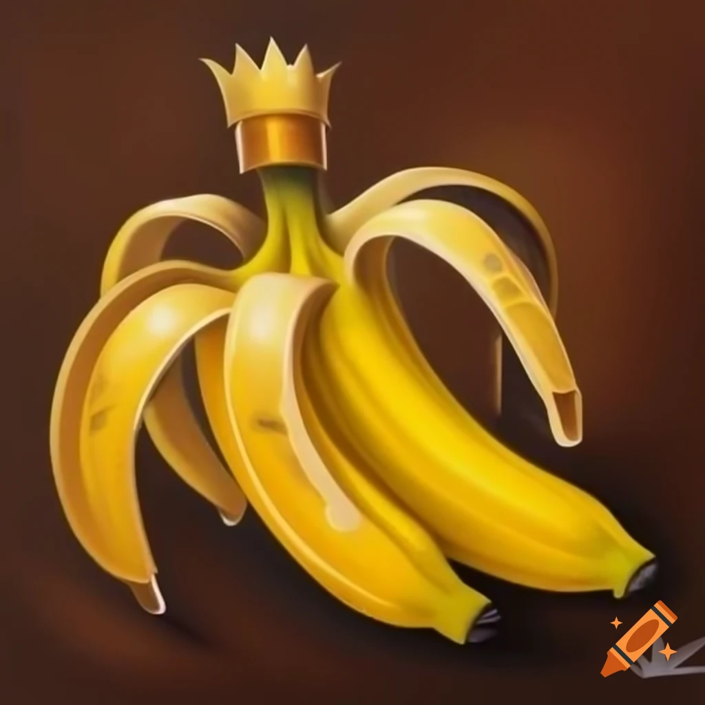 Banana with golden crown symbolizing royalty and deliciousness