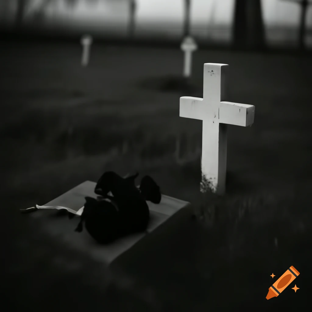 Grave surrounded by black roses