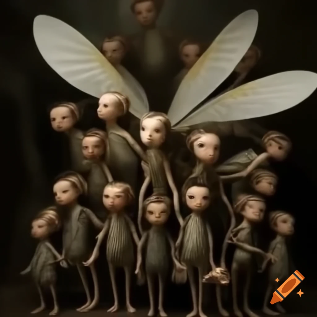 Group of dolls adorned with bug wings