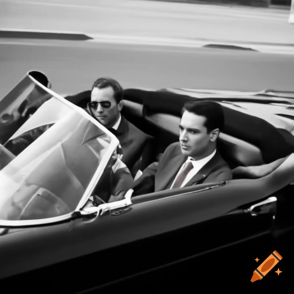 Two men driving an expensive convertible sports car