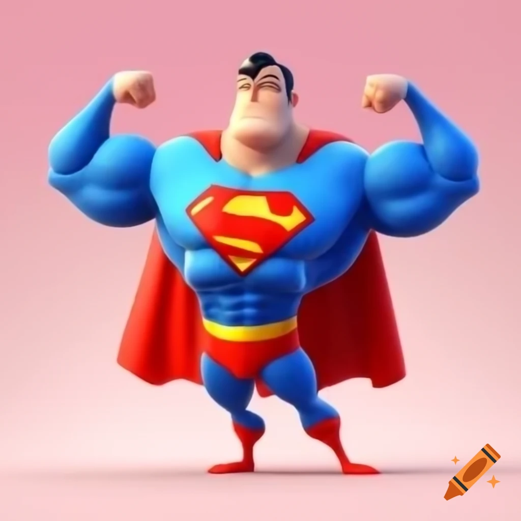 Cartoonish superhero displaying muscular physique
