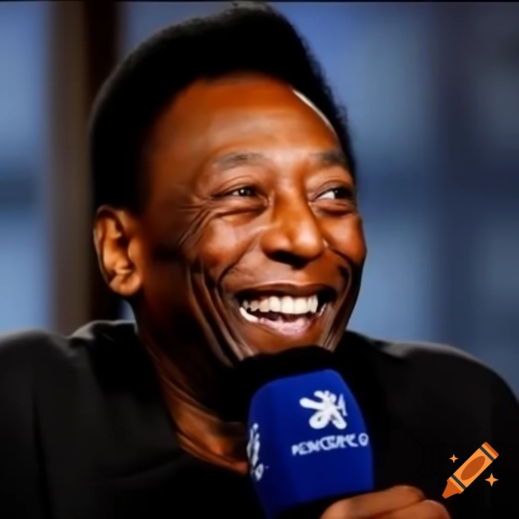 Pel being interviewed with a microphone on craiyon