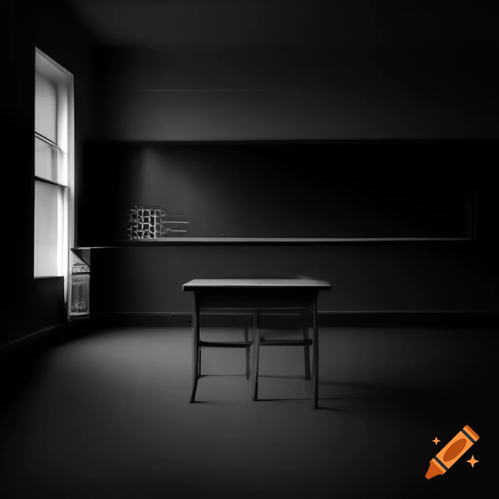 Empty black room with a school board in the center