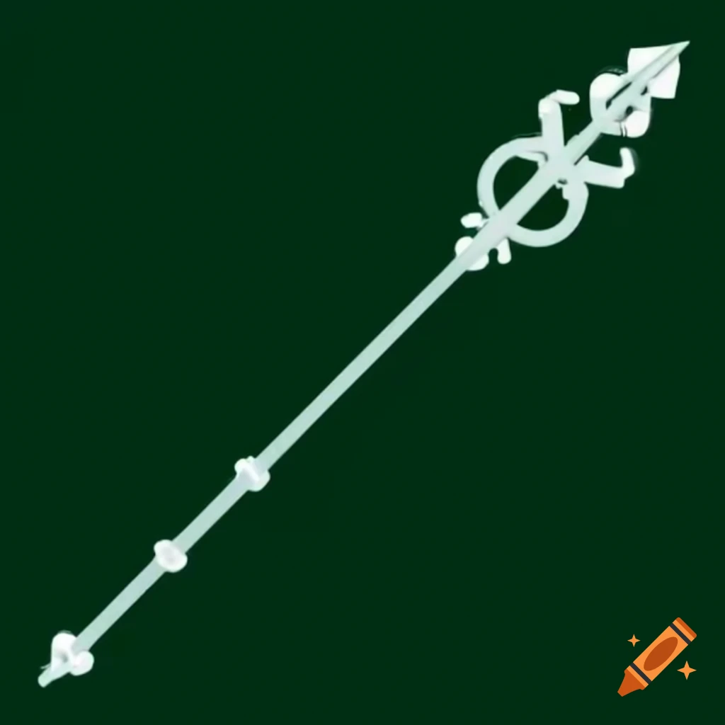 Elaborate metallic ceremonial staff in white and green colors