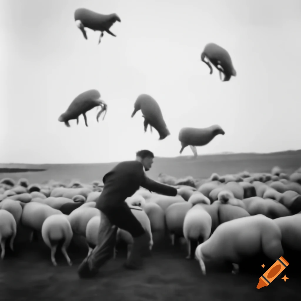 Man in field throwing a sheep
