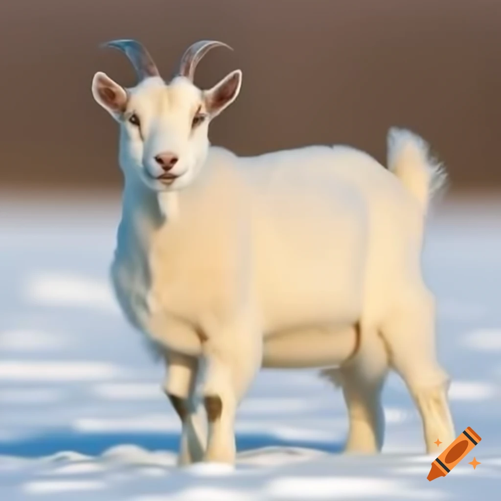Frozen goat in a snowy landscape