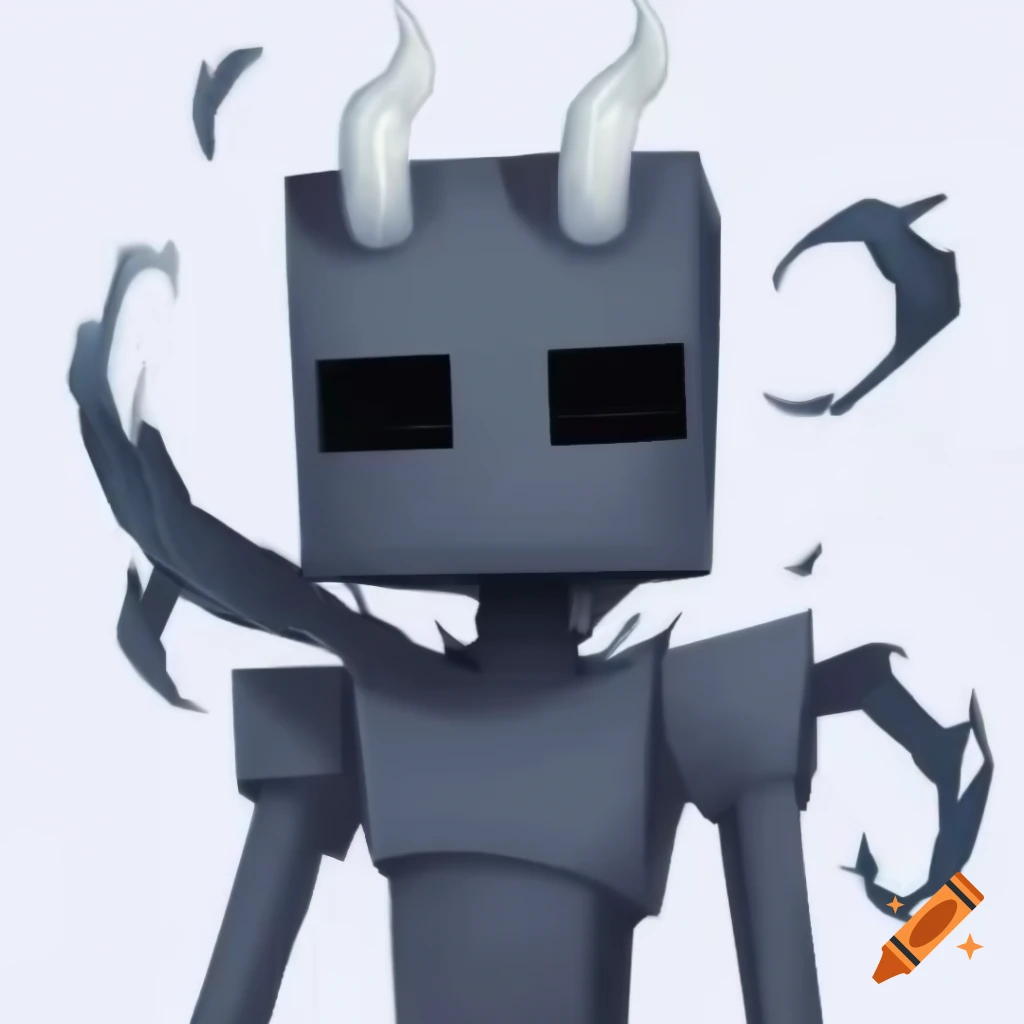 Gray enderman from Minecraft with white eyes and horns