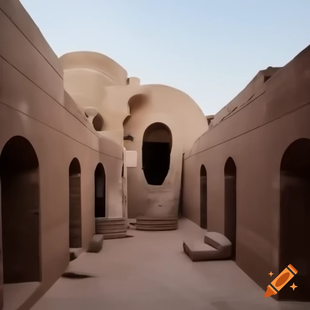 Blend of ancient and modern souk featuring arches and cement facade
