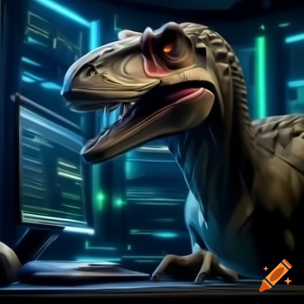 Concept of Jurassic computing, blending dinosaur themes with technology