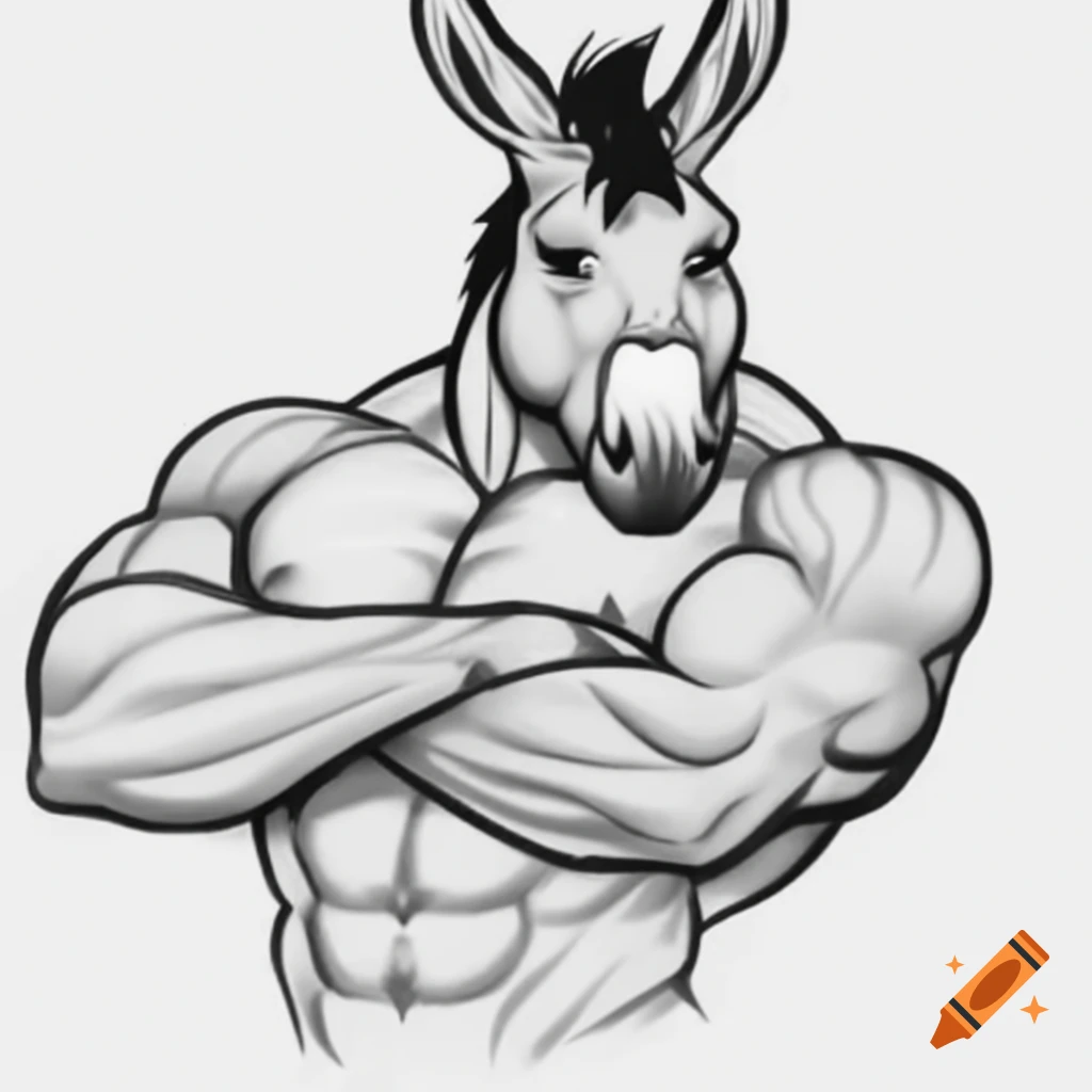 Muscular humanoid donkey with arms crossed
