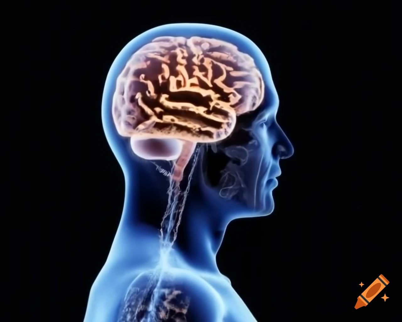 Realistic depiction of human brain inside human head