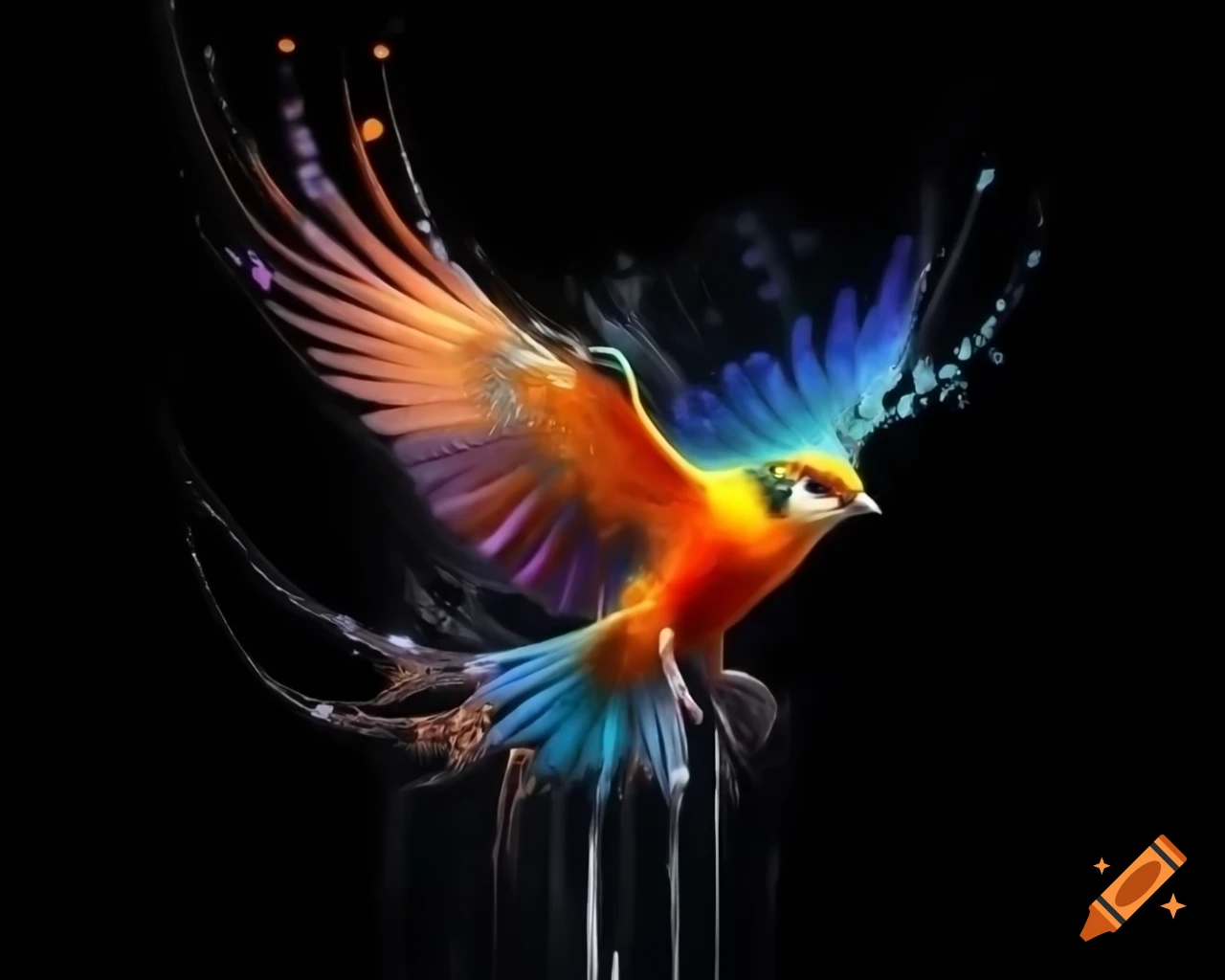 Brightly colored bird with dark background, showcasing vivid colors