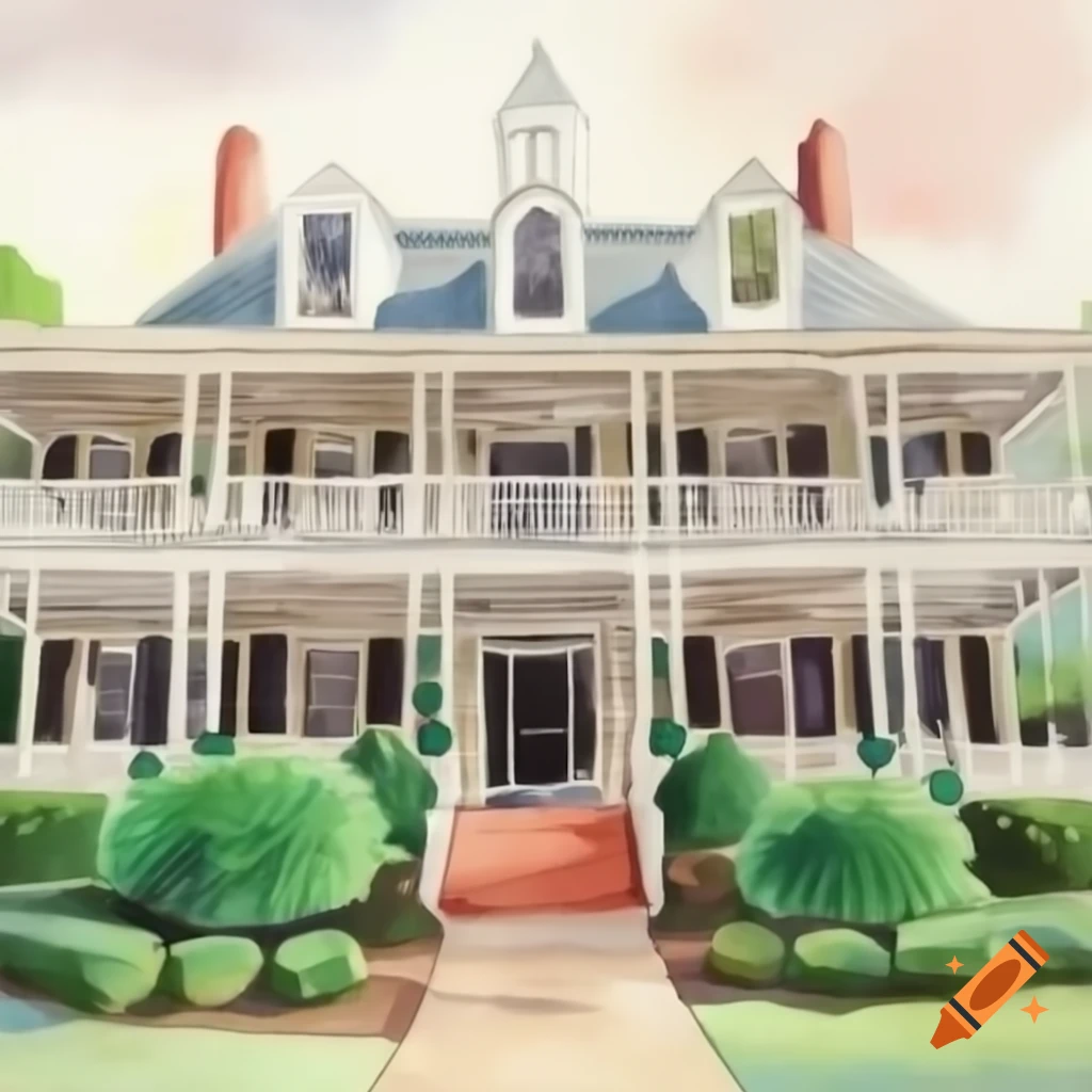 Watercolor digital painting of inn at Evergreen Country Club in Virginia