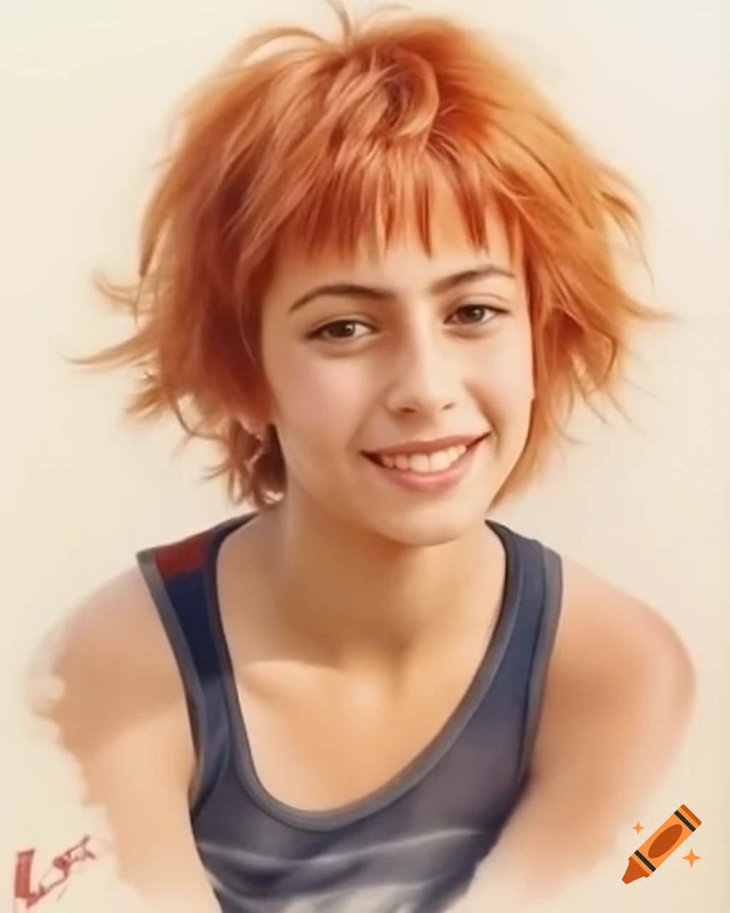 Yandere character skater with ginger hair in ravaged Gaza, ink and watercolor