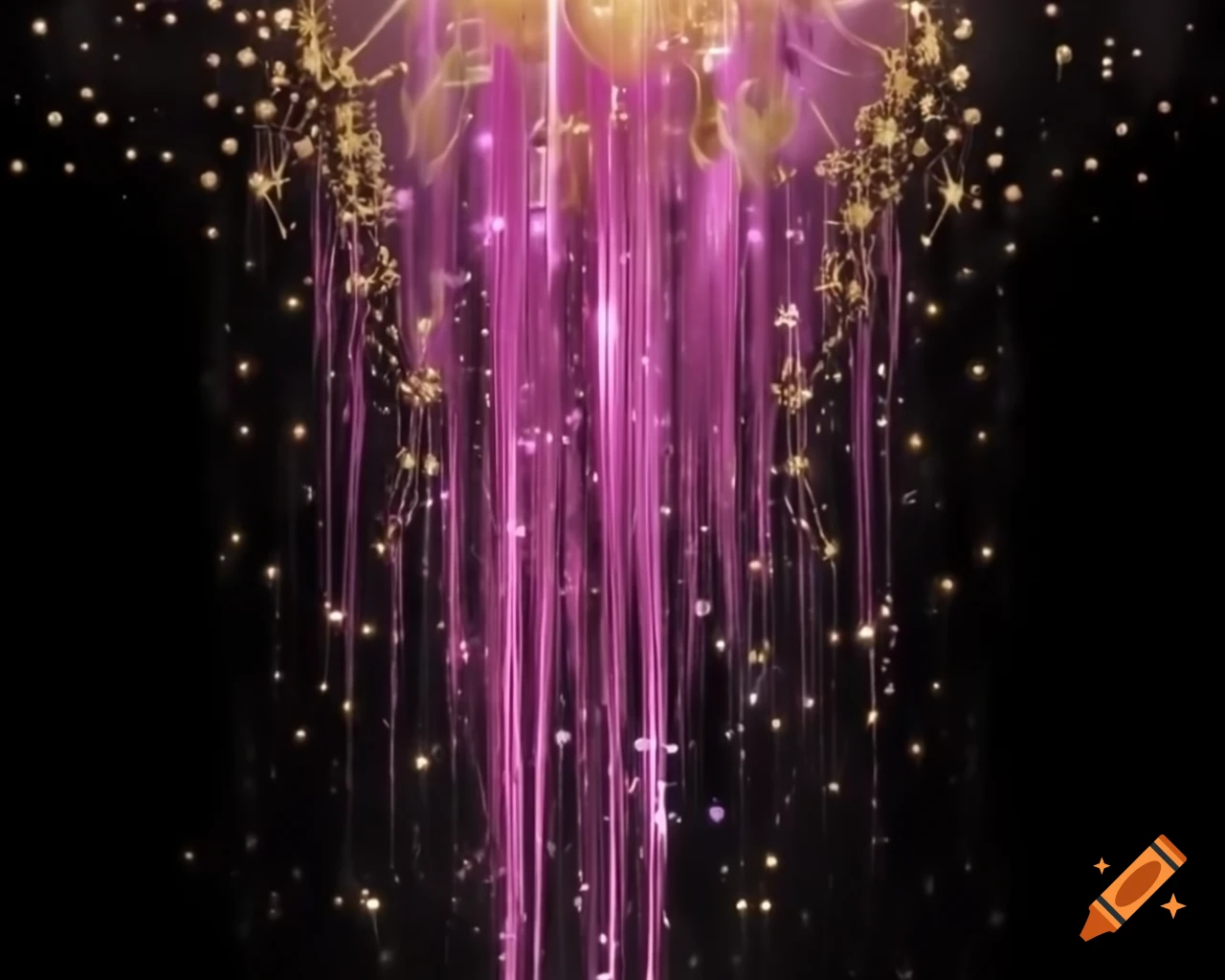 Sparkling pink fairy dust with gold and silver highlights in storybook style