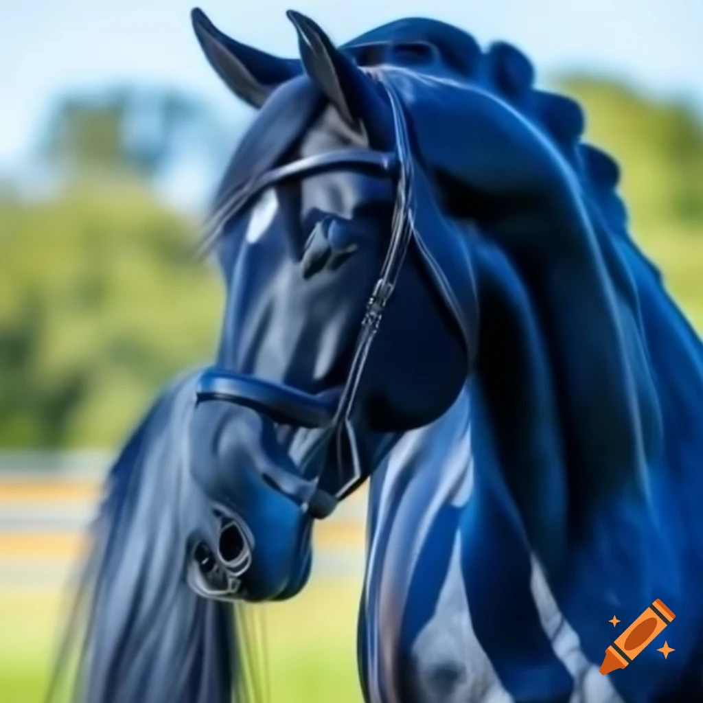 Blue black horse standing elegantly