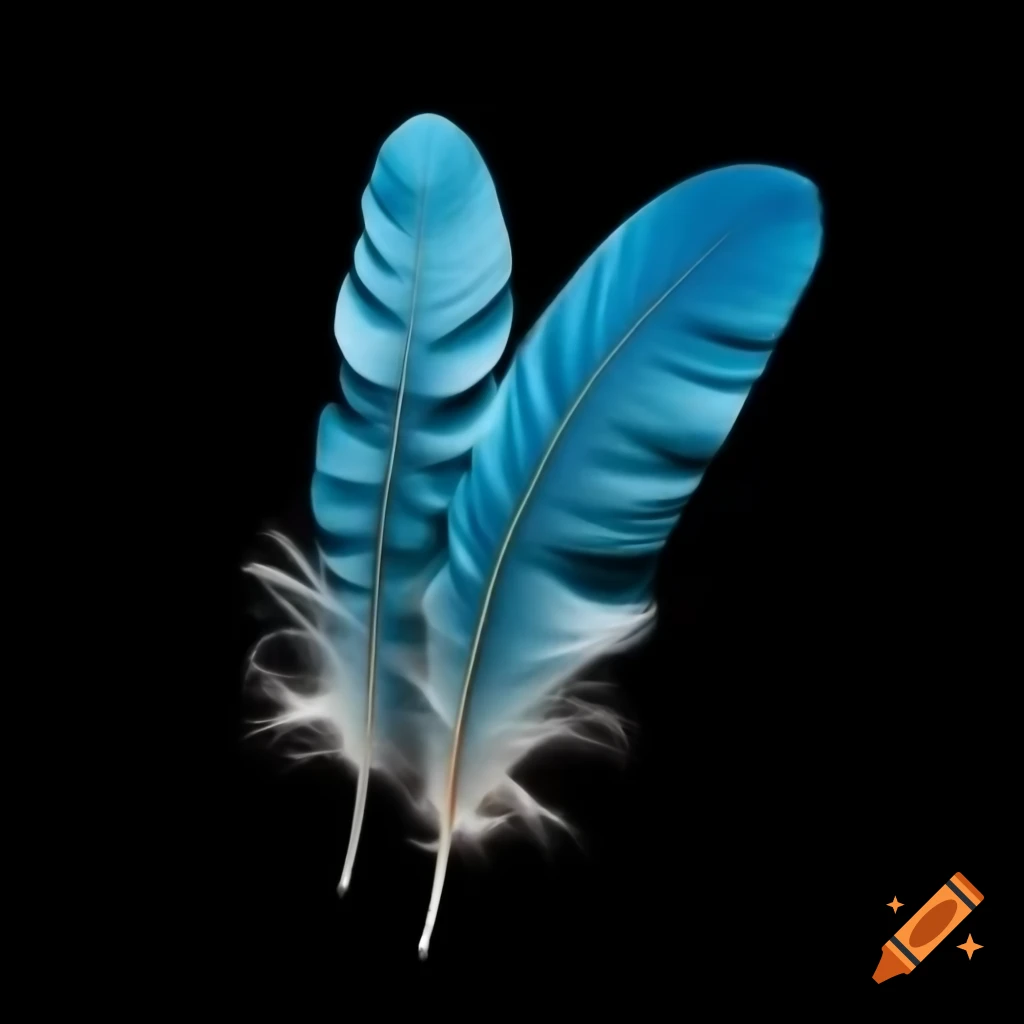 Soft cyan feathers against a black background