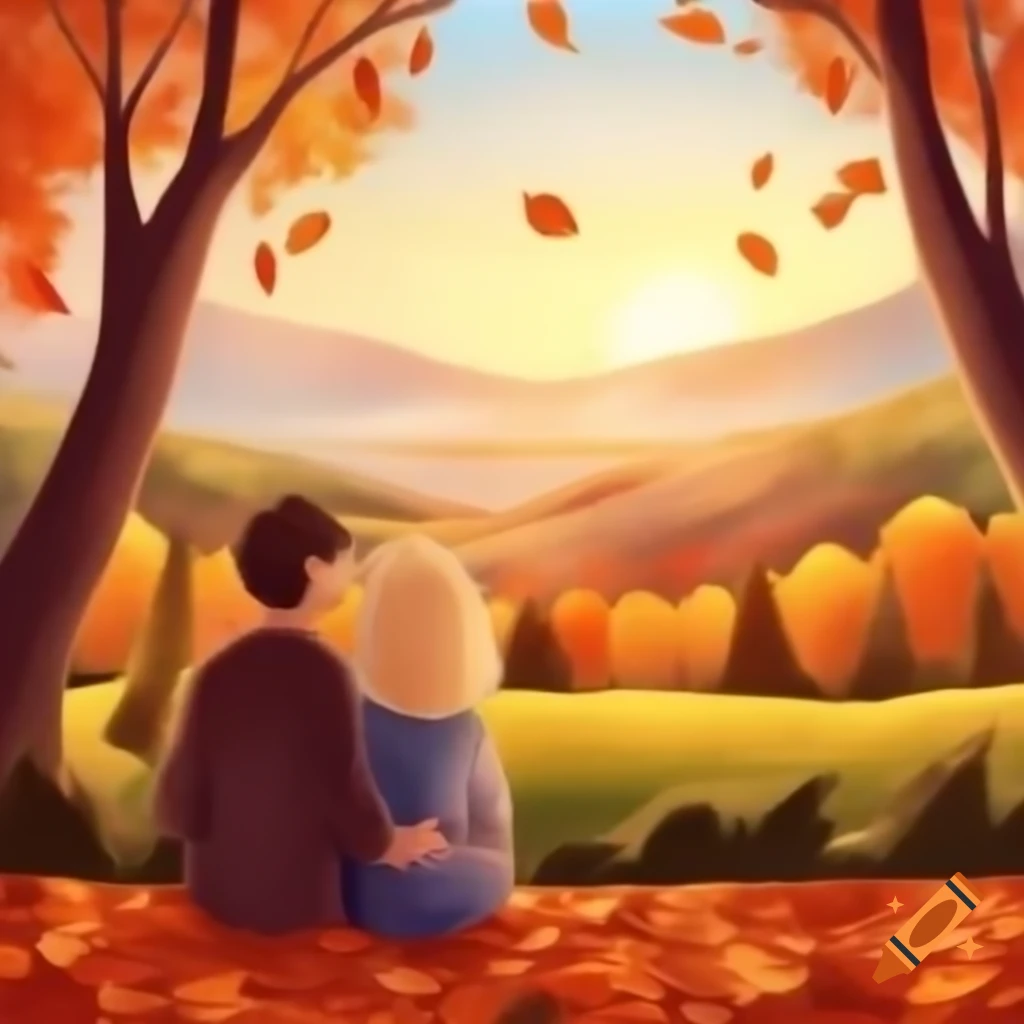 Husband and wife admiring autumn foliage at scenic overlook