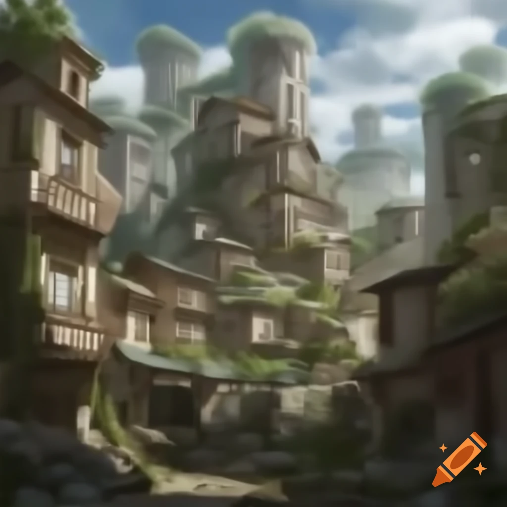 Blurred background of mythical field with townhouses and ancient Greek mythology elements