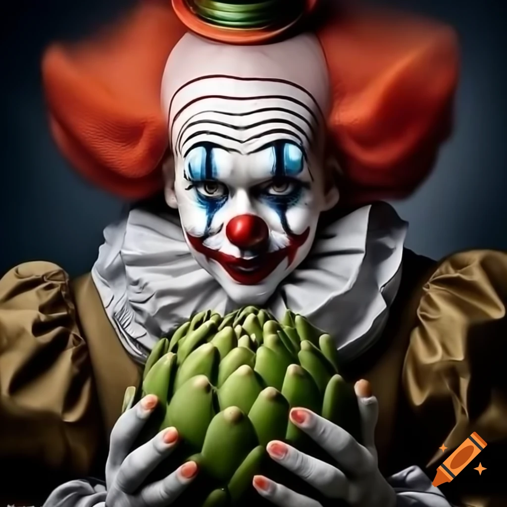Clown holding an artichoke