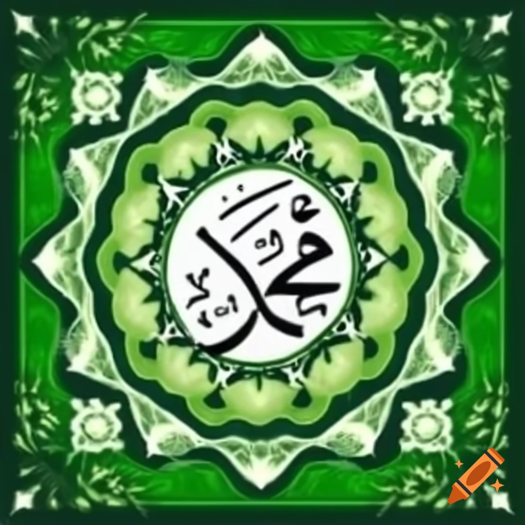 Arabic calligraphy design of 'Prophet Muhammad (SAW)' with green background