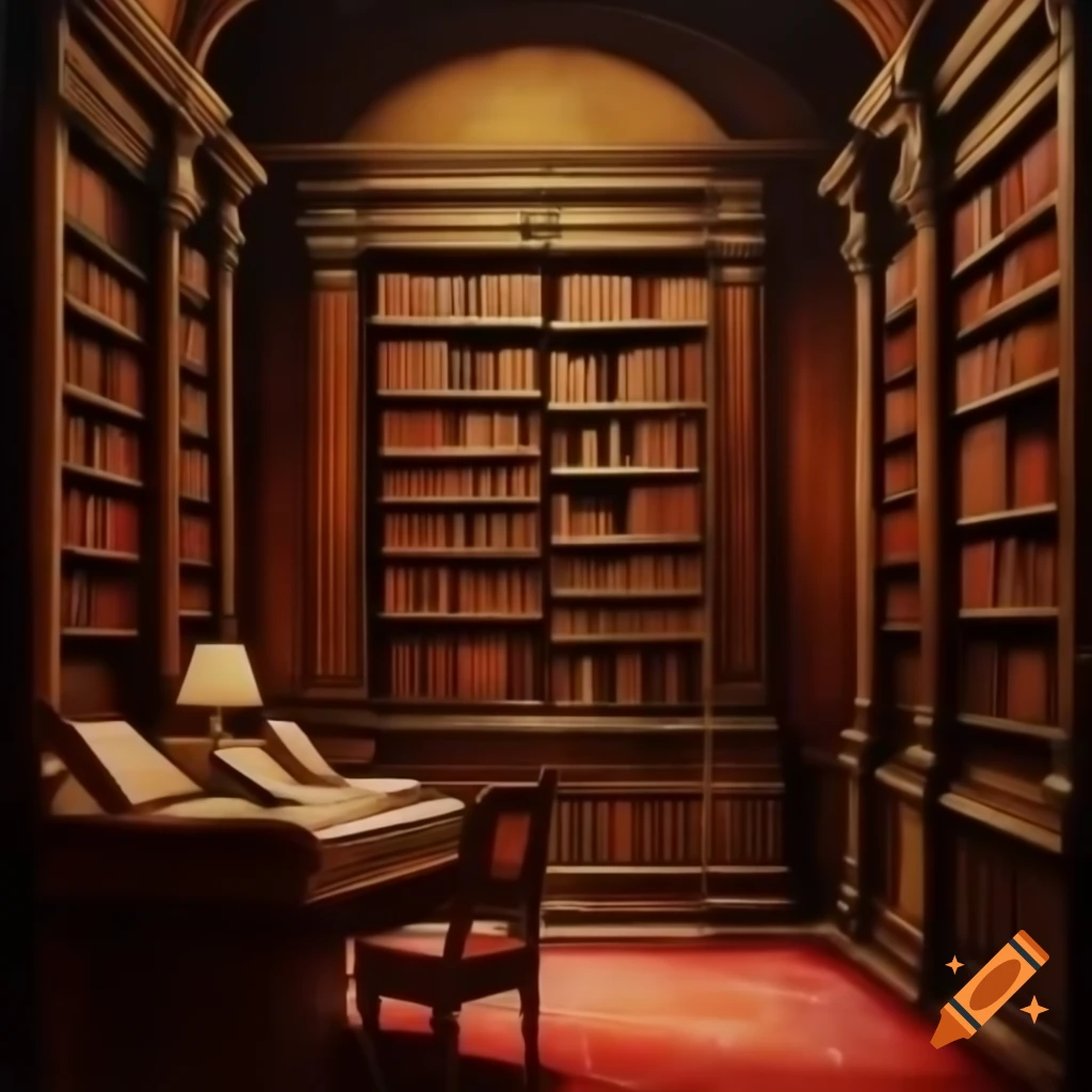 Classy oriental library bookshelf oil painting