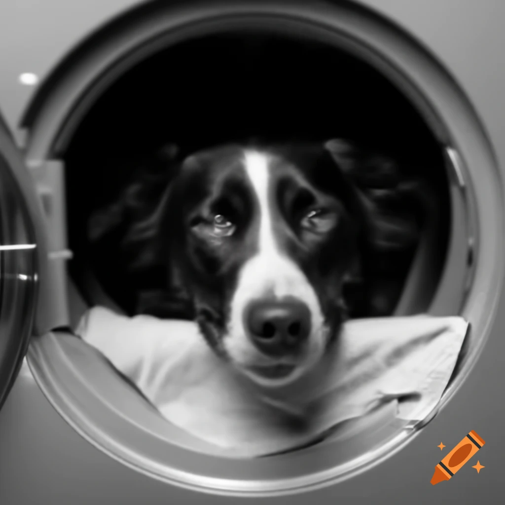 Dog inside a washing machine