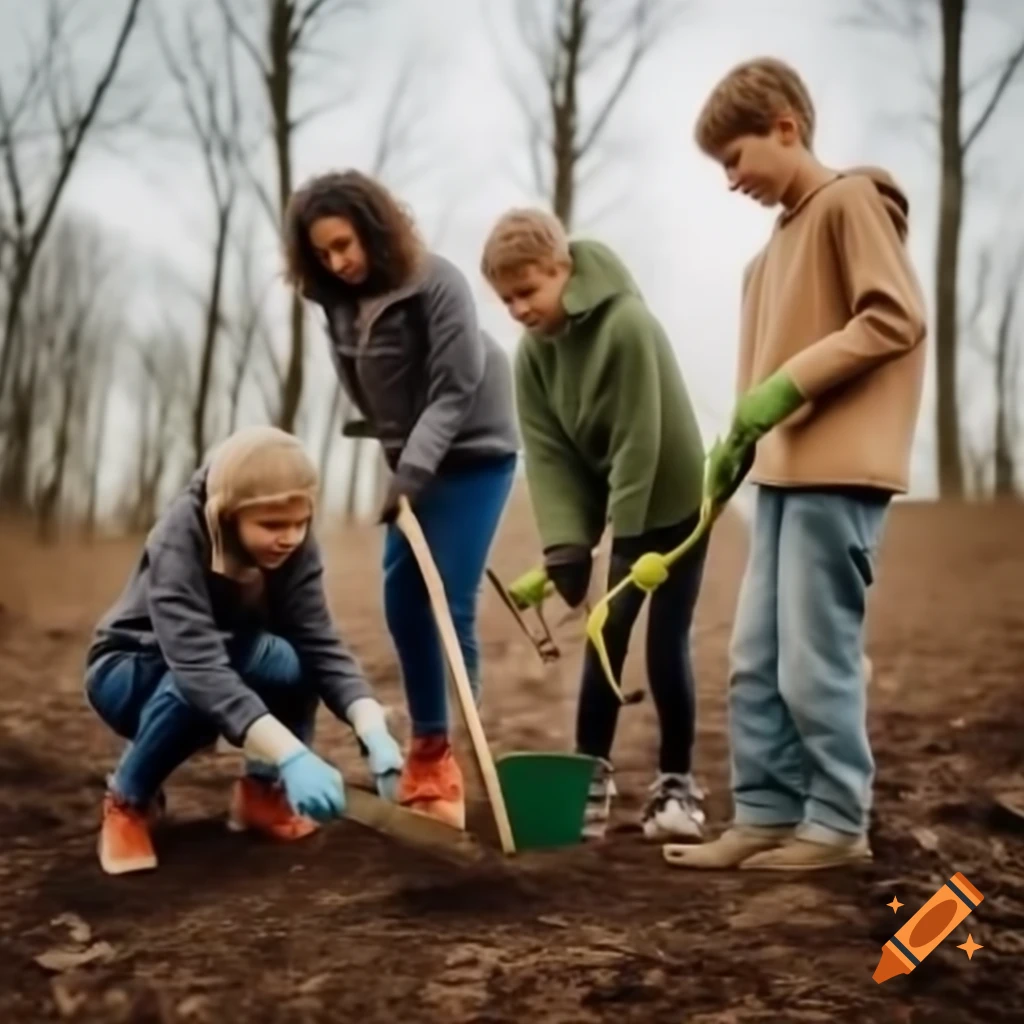 Young volunteers planting trees during their holidays