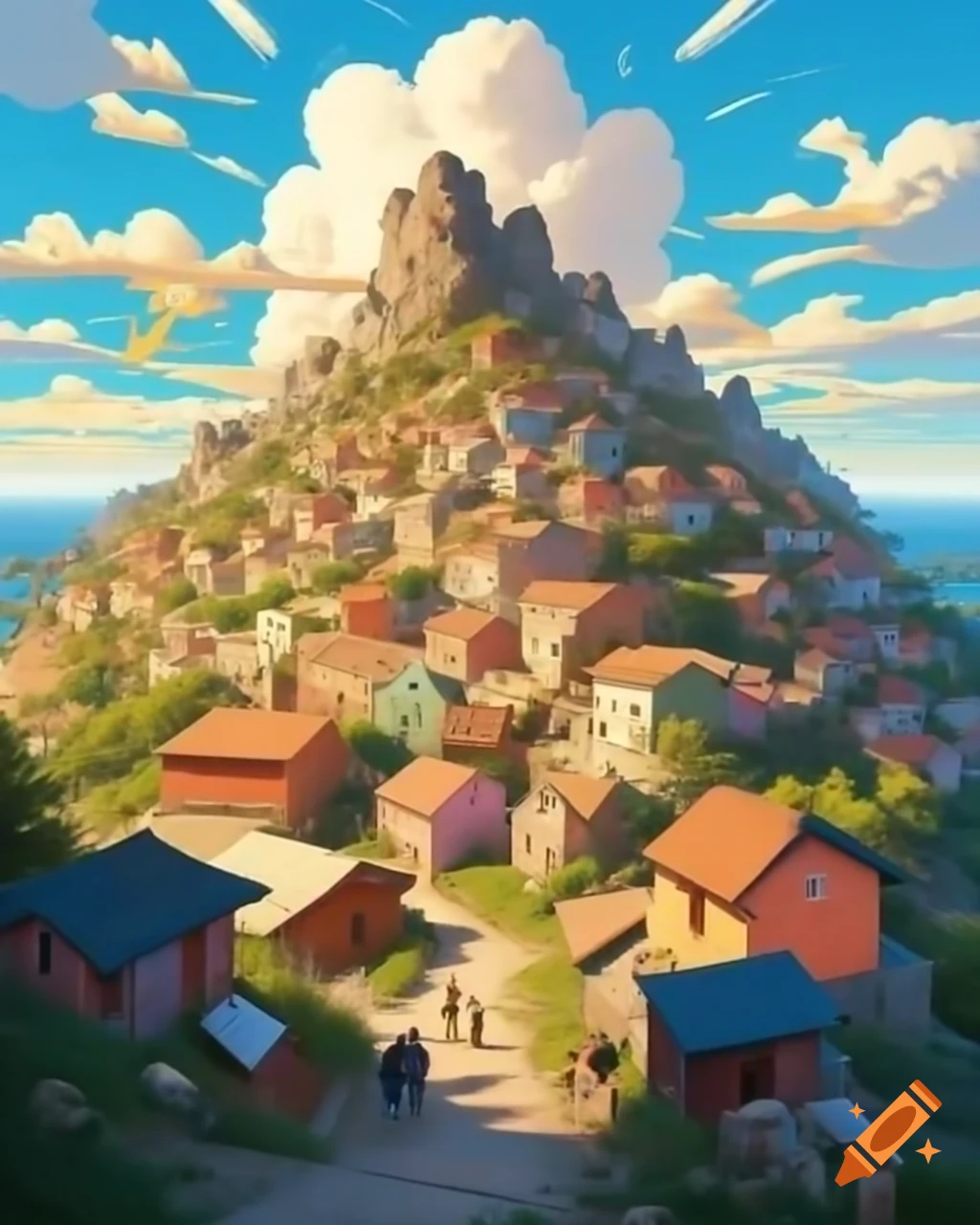 Charming colorful village on picturesque mountain slopes