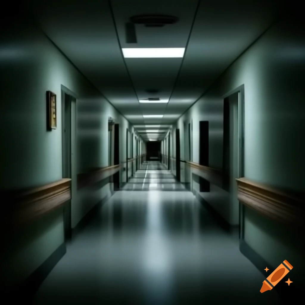 Dark and eerie hospital hallway