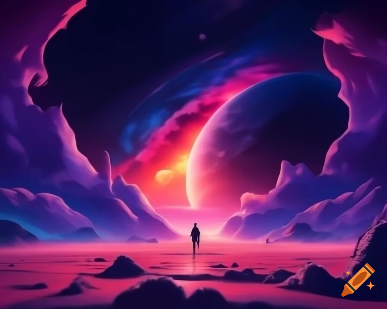 Hyper surreal illustration with vibrant colors and abstract forms