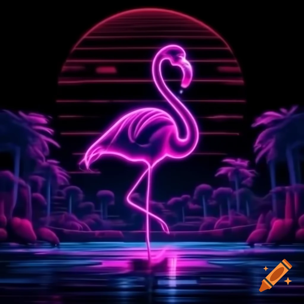 Neon flamingo synthwave album cover art