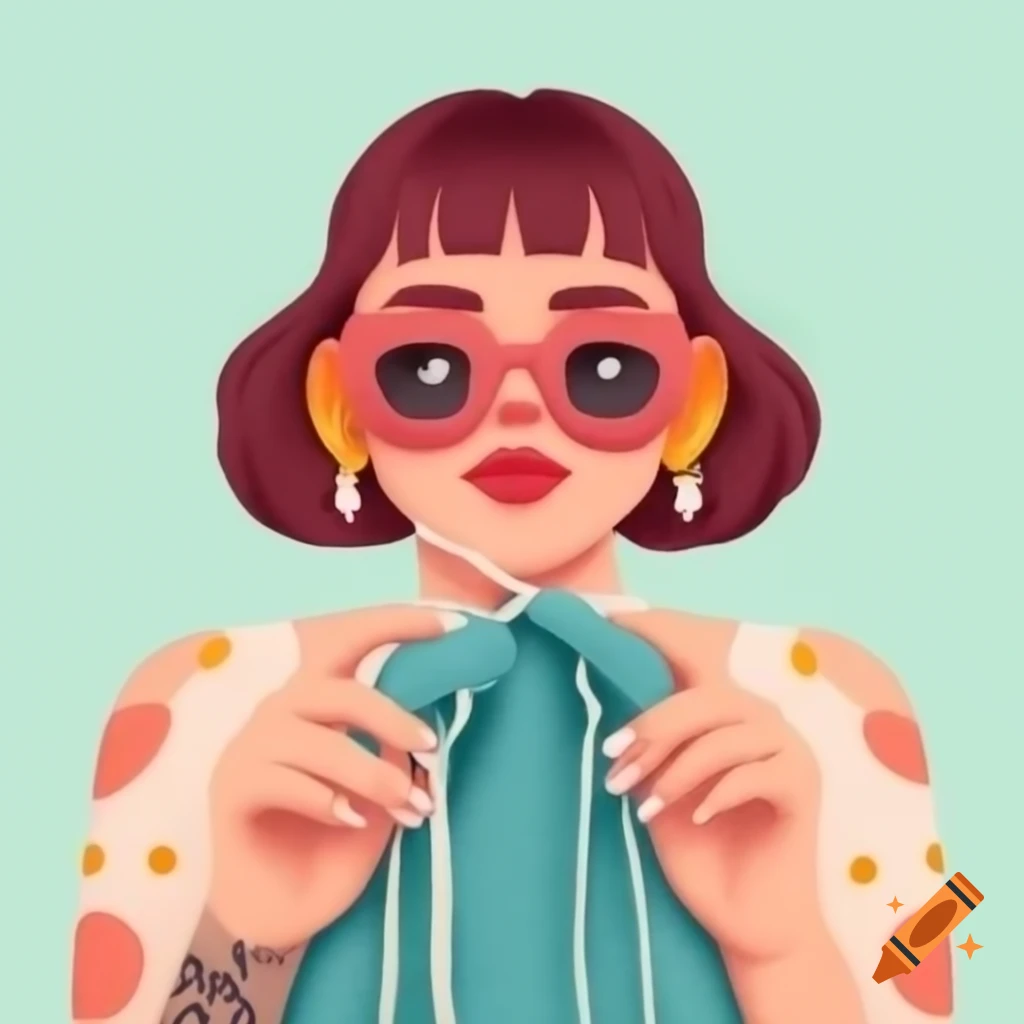 Woman with tattoos engaged in knitting