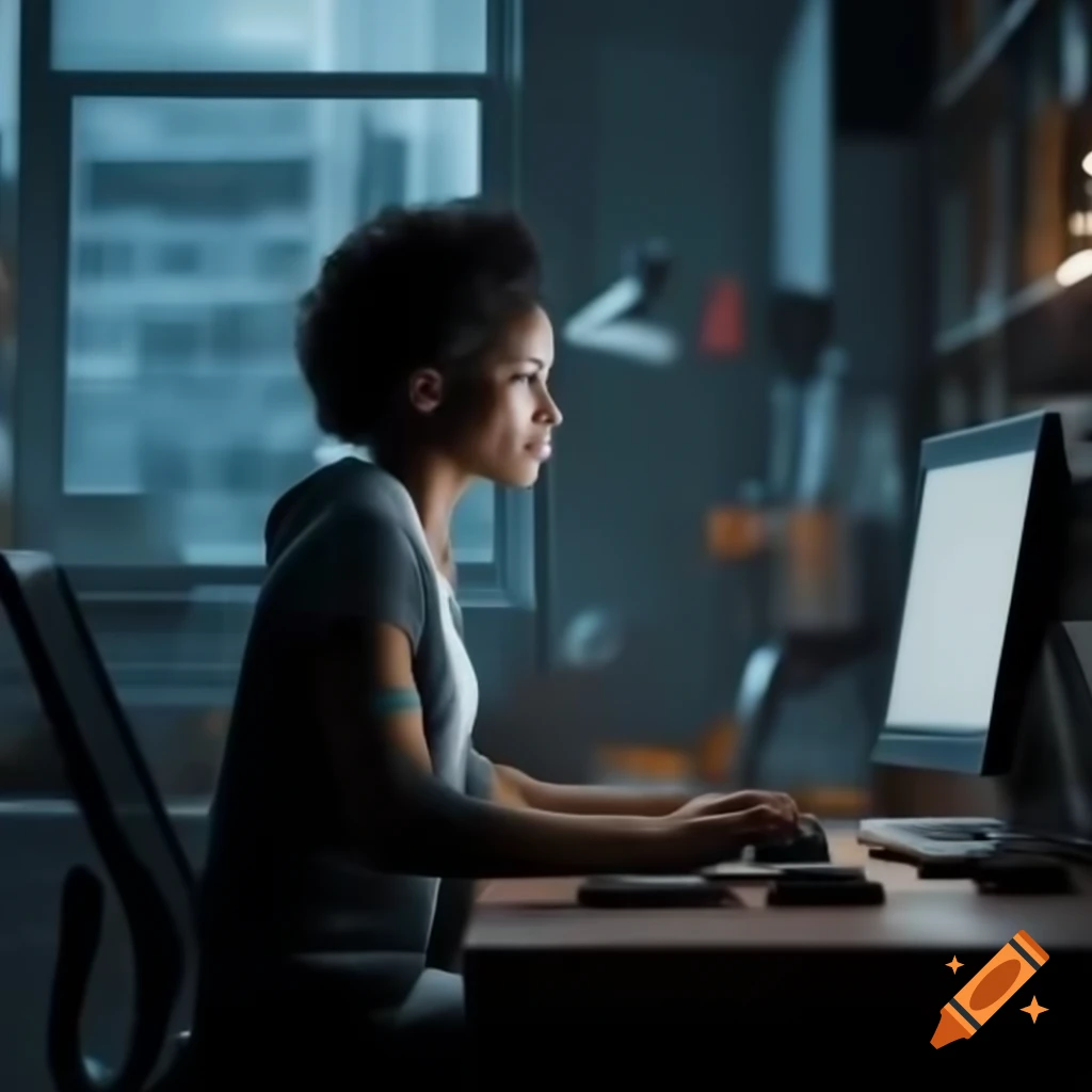 Black woman working at a construction site with a computer